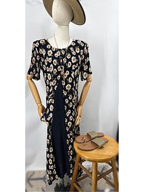 Brett Alixander vintage daisy and microdot midi dress 9/10